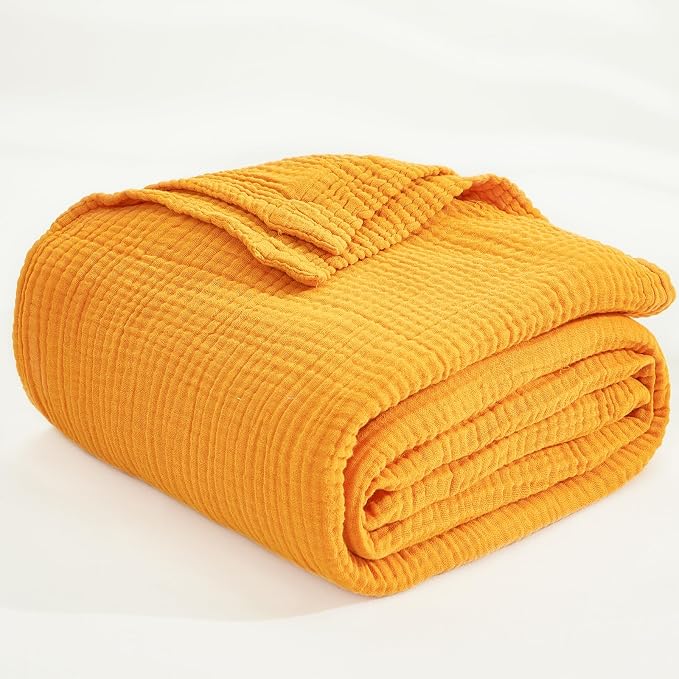 EMME Cotton Muslin Large Throw Blanket Couch Breathable Gauze Soft Lightweight Bed Blankets Adults (Heather Yellow, 50"x70")