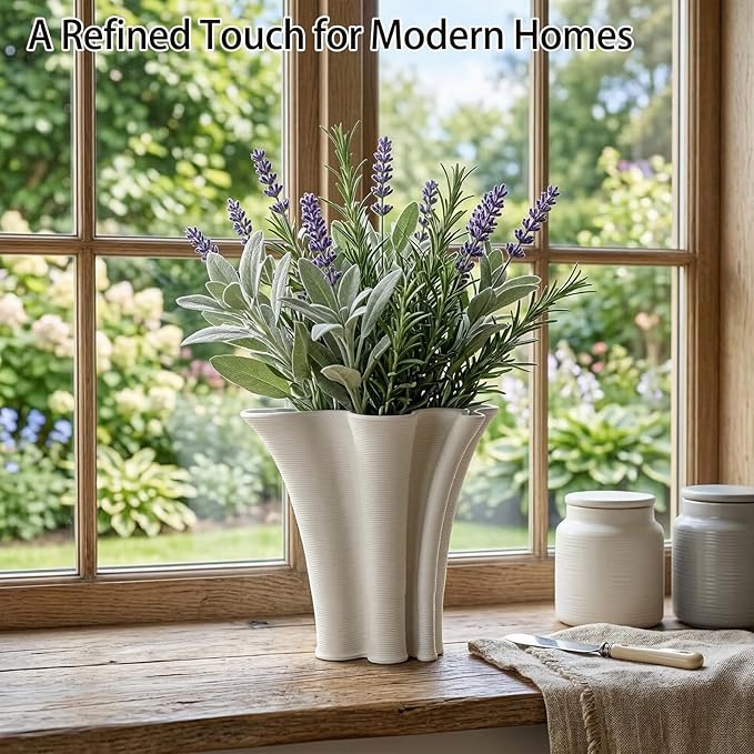 White Ceramic Vase for Home Decor, Boho Artistic Irregular Shape Decorative Vase, Unique Modern Accent for Living Room Bedroom or Entryway