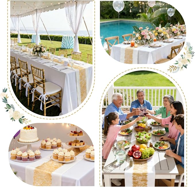 Metallic Style Table Runner, Cotton and Linen Gold Table Runners 108 inches Long,Pre-Pressed Metal Striping Process, Birthday Wedding Decorations for Home Living Room Decor(Gold, 13"x108")