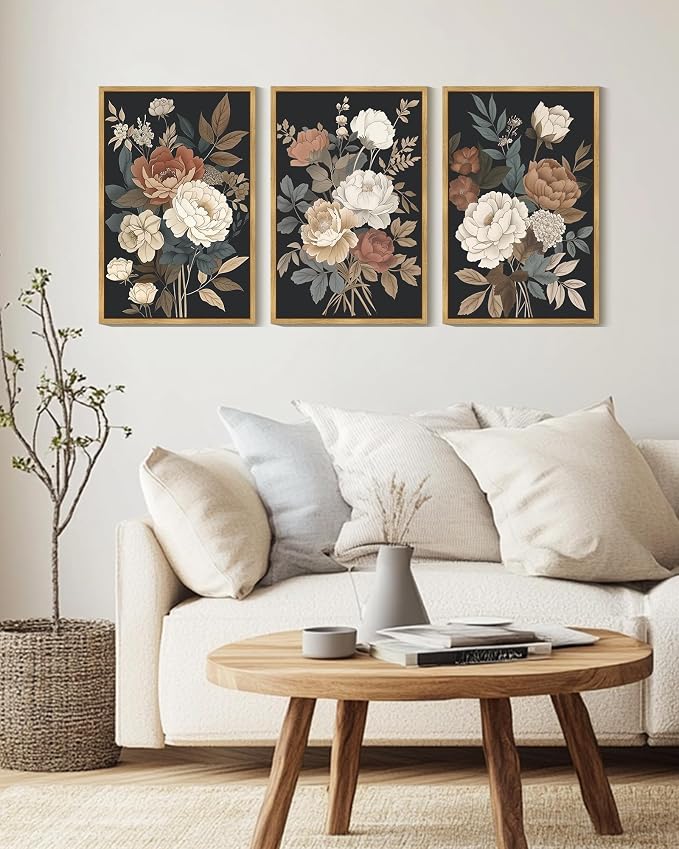 KUVIOKE Vintage Flower Framed Wall Art Watercolor Colorful Boho Floral Wall Decor Retro Wildflower Modern Art Prints for Living Room Bedroom 16x24in (Natural Framed)