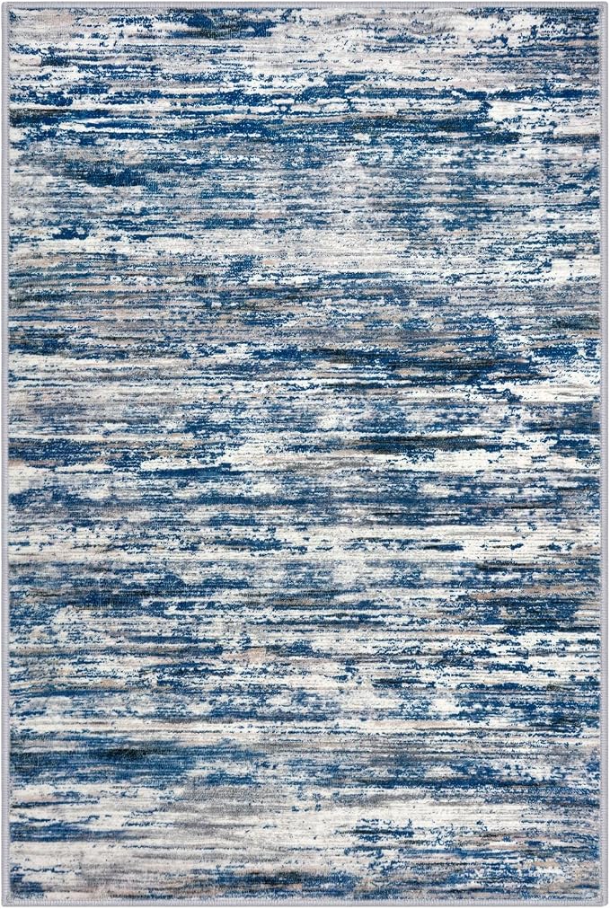 SIILOOM 2x3 Modern Abstract Rug for Entryway, Navy Blue Gray Neutral Multi Super Soft Small Area Rug, Washable Non-Slip Kitchen Rugs, Low-Pile Mat for Bedside, Indoor Door Mat