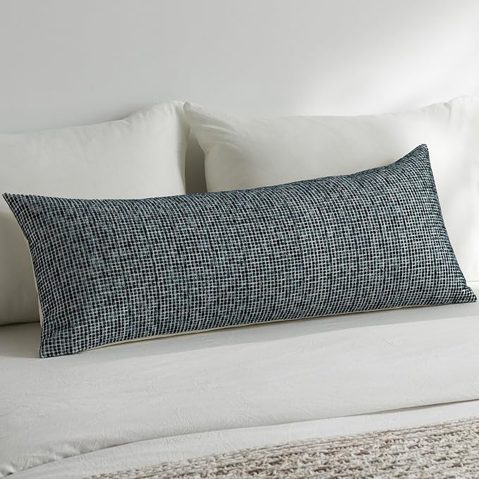 Pack of 1 Neutral Body Pillow Covers 20x54 Boho Textured Dots Stripe Chenille Rectangular Long Decorative Lumbar Pillow Cases Accents for Living Room Couch Bed Farmhouse Home Decor, Teal