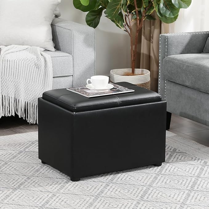 Adeco 22 Inches Storage Ottoman Bench, Non-Folding End of Bed Foot Rest Stools Ottoman with Thicker Foam Padded Seat, Upholstered Storage Chest for Living Room, Entryway, Bedroom