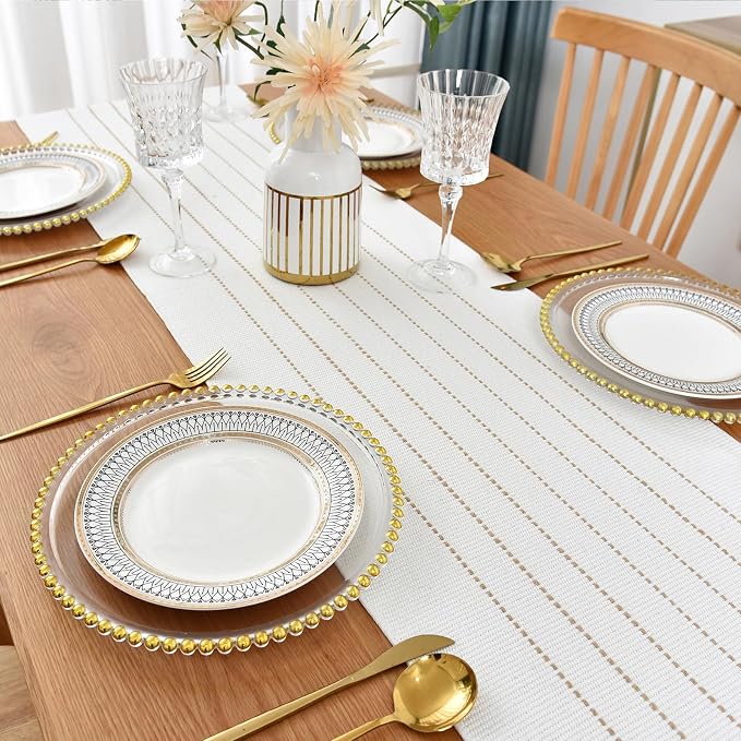 Boho Table Runner Natural Cotton Woven Runner with HandmadeTassels for Home Dining Table décor, for Modern Farmhouse Decor Coffee Table Runner (Khaki, 14x60Inch)
