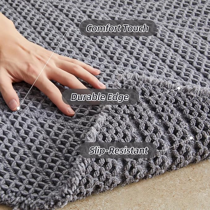 Sunfly Bathroom Runner Rug,Extra Soft Absorbent Waffle Bath Mat Quick Dry & Washable, Grey Boho Runner for Shower Floor Decor 24"x60" Grey