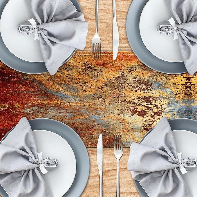 Brown and Orange Table Runner Inch Modern Abstract Messy Rust Painting Linen Dresser Runner Vintage Farmhouse Style Table Decor for Kitchen Dining Wedding Coffee Home Party (13"x 36")