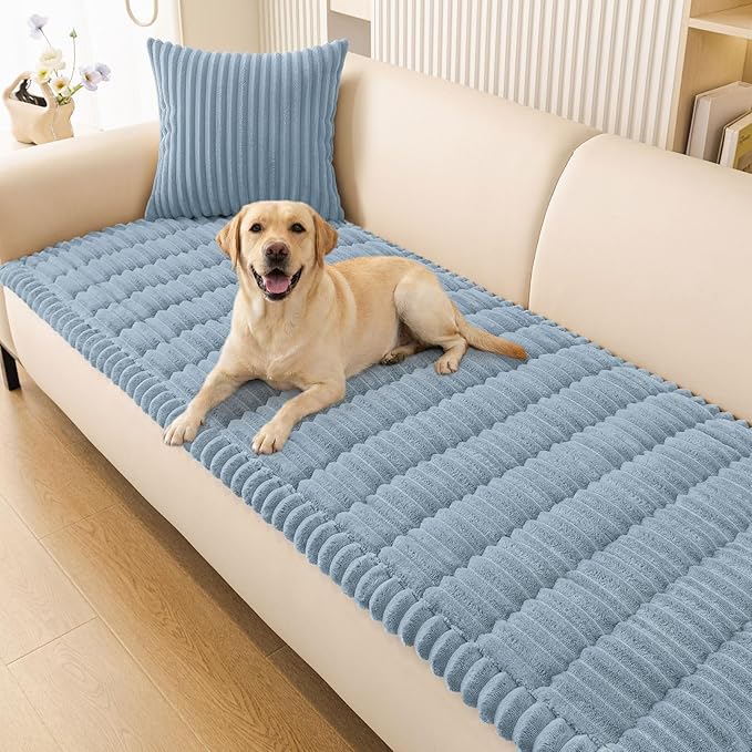 Smiry Couch Cover for Dogs Washable, Non Slip Fuzzy Pet Couch Covers for 3 Cushion Sofa Pet Friendly, Thick Soft Sofa Slipcovers Cushion Protector (Haze Blue, 27.6" x 59")