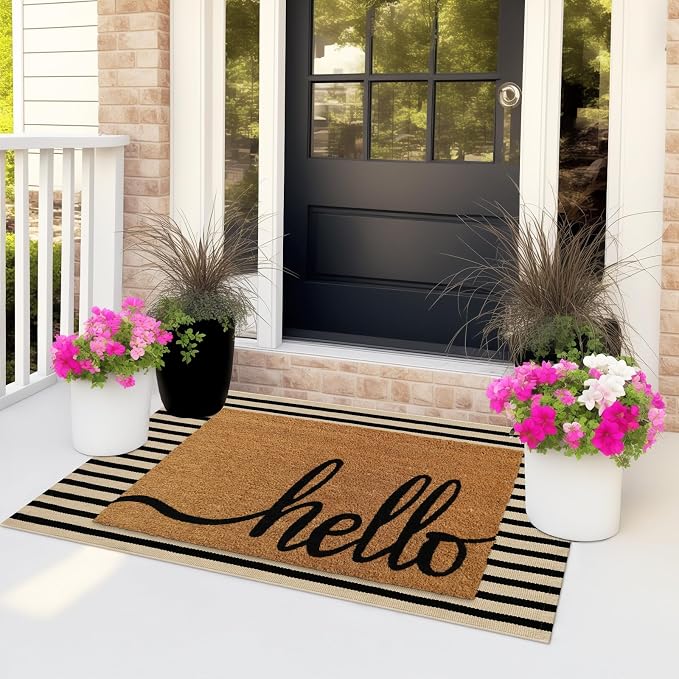 Black and Tan Striped Rugs 2.3'x3.6', Washable Front Door Rug Hand Woven Reversible Outdoor Welcome Mat, Foldable Layered Door Mats for Entryway Porch Decor Home Entrance