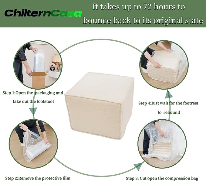 Square Ottoman Foot Rest,Small Pouf for Couch,Coffee Table - Boucle Upholstered Foot Stools Applicable to Living Room & Bedroom & Dorm - Compressed Poufs,Beige