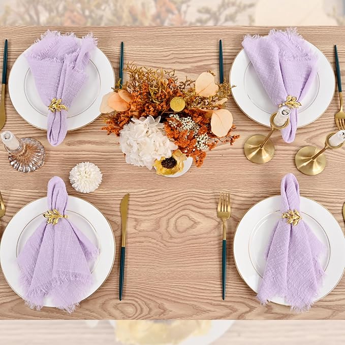 36 Pack Lavender Napkins Cotton Linen Napkin 16 x 16 Inch Light Purple Cloth Napkins Handmade with Fringe Soft Washable Rustic Dinner Napkin Cloth for Wedding Party Dinner Table