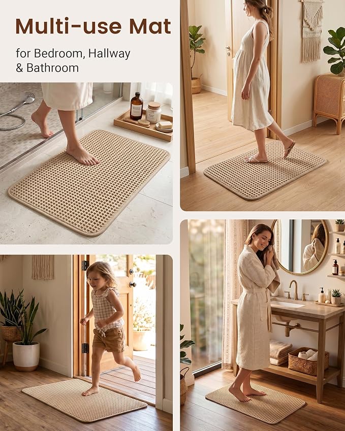 Furicher Upgraded Non Slip Waffle Bath Mat, Super Absorbent Bathroom Rugs, 20x30 inch Boho Decor Kitchen Rug, Soft & Machine Washable Bathroom Floor Mat for Tub, Sink, Vanity, Entryway (Brown)