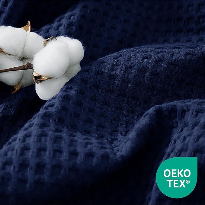 100% Egyptian Cotton Waffle Weave Blanket Queen Size for Bed, 320 GSM - Breathable and Soft for Spring Summer, Lightweight All Season Bed Blanket for Couch, Sofa (90x90 Inches, Navy)