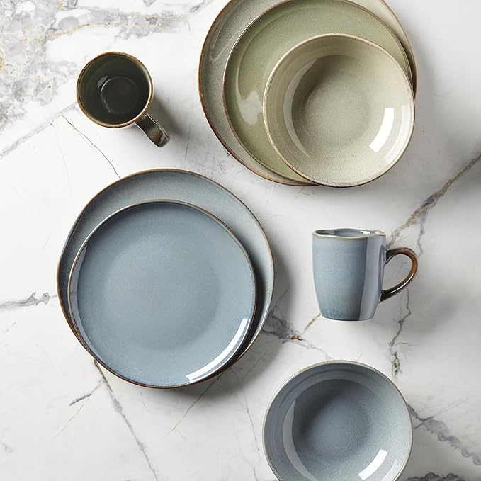 Oneida 897205 Organic Shades 12-Piece Dinnerware Set, Sage Green