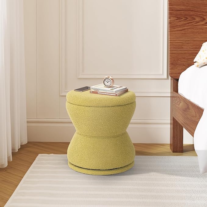 EazeHome Ottoman with Storage, 360° Swivel Boucle Ottoman Vanity Stool, Upholstered Footstool with Storage Removable Lid, Modern Round Boucle Footrest Coffee Table for Living Room, Bedroom, Green