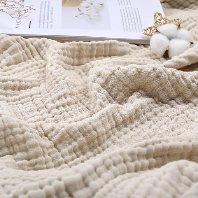 Yoofoss Muslin Blanket 100% Organic Cotton Throw Large 90" x 90" for Bed Couch Summer Gauze Blanket for Adults Lightweight and Breathable Apricot White