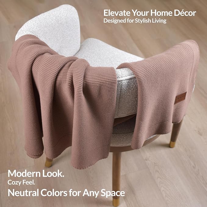100% Cotton Knitted Throw Blanket – Oeko-TEX® Certified, Breathable & Soft, 50" x 60" – Substantial All-Season Blanket for Couch, Bed, Home Décor and Gifting - 2 lb (Taupe)