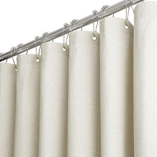 BTTN Stall Fabric Shower Curtain - 54x72 Inch Long Linen Textured Heavy Duty Shower Curtain Set with 10 Plastic Hooks, Hotel Spa Weighted Waterproof Neutral Bath Curtains for Bathroom - Light Cream