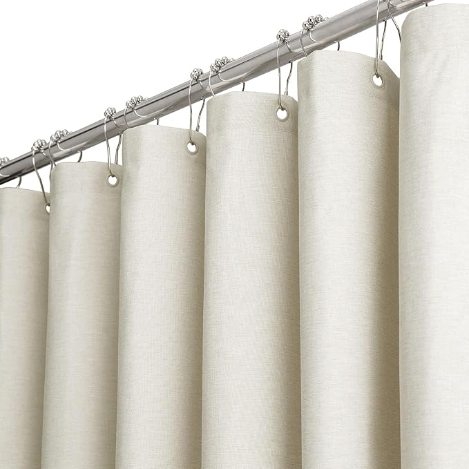 BTTN Extra Wide Shower Curtain - 108x72 Inch Linen Textured Waterproof Fabric Shower Curtain Set with 18 Plastic Hooks, Large Modern Decorative Shower Curtains for Bathroom and Bathtub - Light Cream