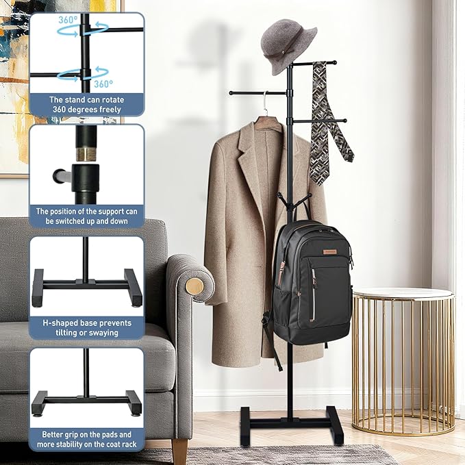 Metal Coat Rack Freestanding heavy duty,modern coat rack Sturdy Coat Tree Stand,3 straight arm, it can be used to hang wallets, clothes and hats for entrance halls, living rooms, bedrooms and offices.