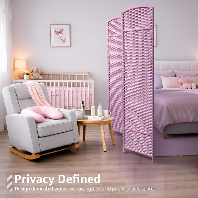Sorbus 4 Panel Room Divider 6 ft. Tall - Privacy Screen, Extra Wide Double Hinged Panels, Mesh Hand-Woven Design, Partition Room Dividers and Folding Privacy Screens, Wall Divider for Room Separation