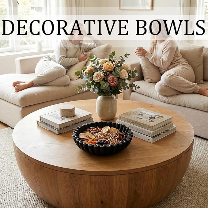 Decorative Bowls for home decor, fruit bowl for kitchen counter, Scalloped key bowl for entryway table
