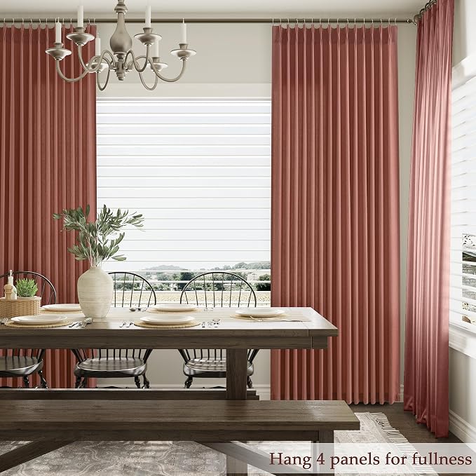 Aersas Canyon Rose Pinch Pleated Linen Curtains 96 Inch Length 2 Panels for Living Room Bedroom Semi Sheer Window Curtain Boho Neutral Back Tab Pinch Pleat Drape with Hooks 40x96