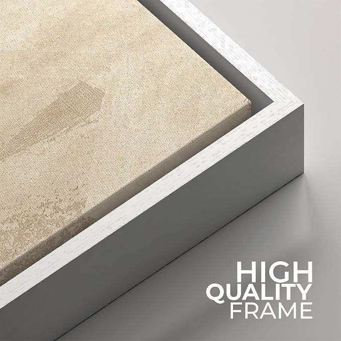 SIGNFORD Framed Canvas Print Wall Art Set Vintage Neutral Abstract Brushstroke Beige & Off-White Illustrations Modern Art Minimal Relax/Calm for Living Room, Bedroom, Office - 24"x24"x2 WHITE