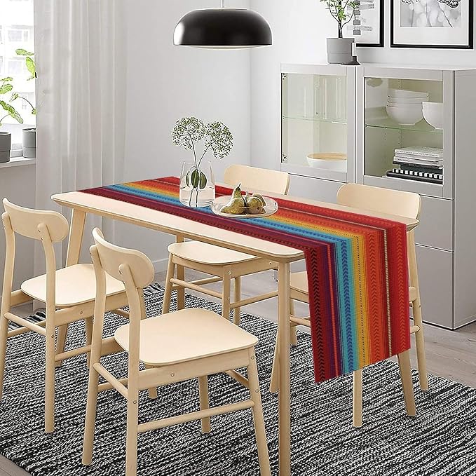 YCness Mexican Table Runner Striped Mexican Poncho Pattern Traditional National Ornament Table Runner for Party Living Room Home Bedroom Kitchen, 13x60 Inch