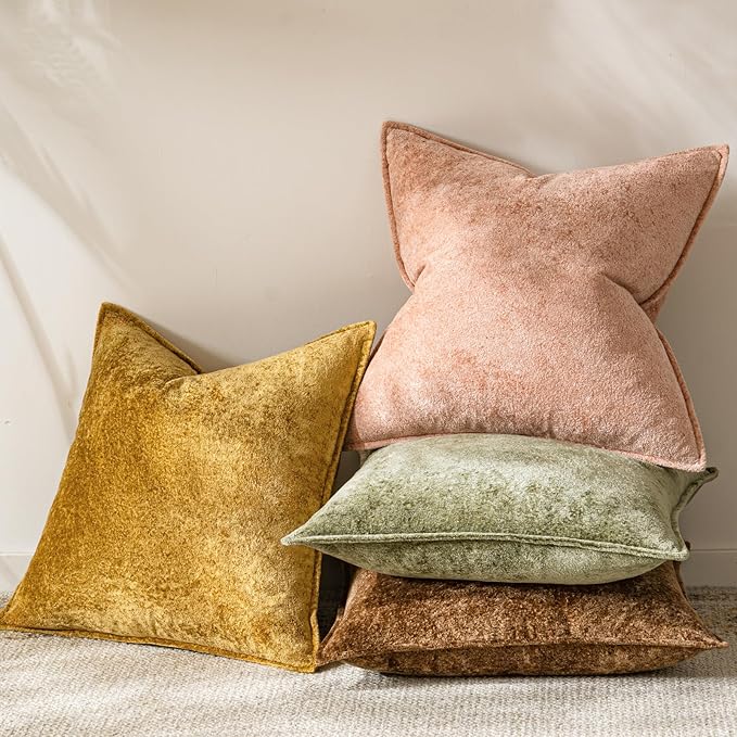 a moment Throw Pillow Covers 22X22 Inch 4 Packs,Soft Velvet Decorative Pillow Cases with 3D Ice Flower,Texture Modern Accent Cushion Covers for Sofa Couch Home Decor Golden Earth