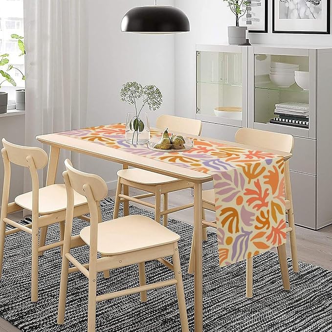 Retro Groovy Flower Table Runner Vintage Abstract Plant Leaf Hippie Seasonal Spring Farmhouse Country Dinner Runner for Home Kitchen Dining Table Party Holiday Decor 13"x120"