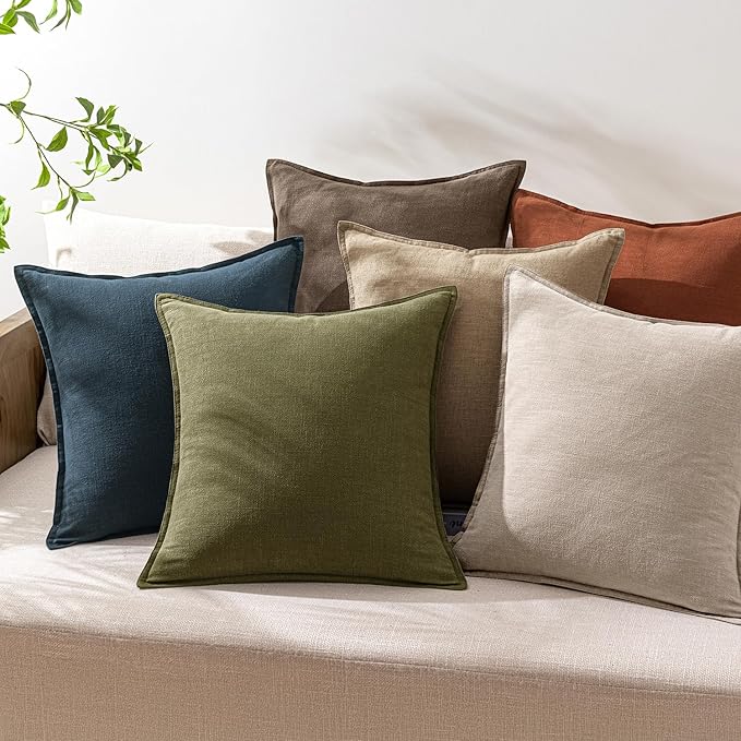 Decorative Linen Solid Throw Pillow Covers Boho Accent Farmhouse Pillows Modern Neutral Home Decor for Couch Sofa Living Room Bed 20x20 Inch Set of 2,Natural Linen