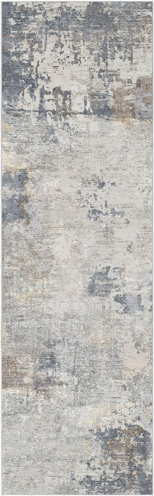 UERMEI 3x10 Washable Runner Rug for Hallway, Non Slip Low Pile Kitchen Carpet, Neutral Modern Abstract Indoor Floor Mat for Entryway Laundry, Kid & Pet Safe High Traffic Area, Blue Grey