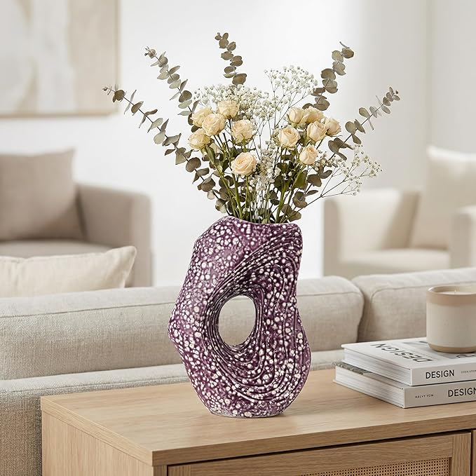 Sunddo Ceramic Vase for Home Decor, 11 Inch Donut Decorative Vase for Living Room, Modern Art Flower Vase, Entryway, Fireplace, Centerpiece Table, Console Decor