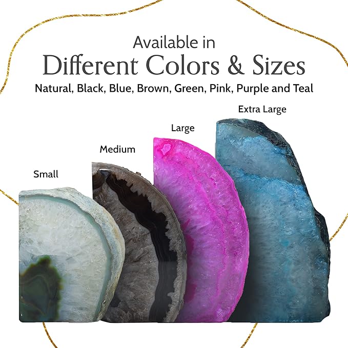 Nature's Decorations Teal Agate Bookends – A+ Grade Geode Heavy Duty Decorative Stone Crystal for Shelves & Bookcases, Natural Polished Bookshelf Decor, 1 Pair 4-6Lbs