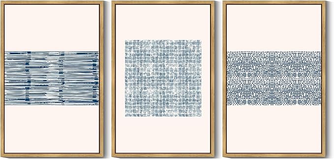 PHOPAGO Blue Abstract Framed Wall Art Large 24x36in Modern Boho Neutral Line Wall Decor Bohemain Minimalist Geometric Artwork Home Decor - Natural Framed