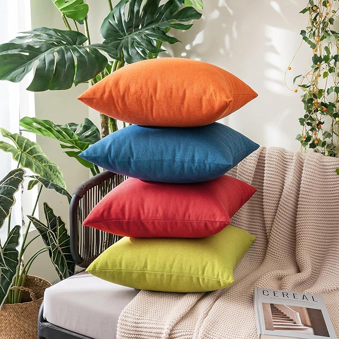 MIULEE Pack of 2 Decorative Outdoor Solid Waterproof Throw Pillow Covers Euro Sham Faux Linen Garden Farmhouse Cushion Cases for Summer Patio Tent Balcony Couch Sofa 22x22 Inch Red
