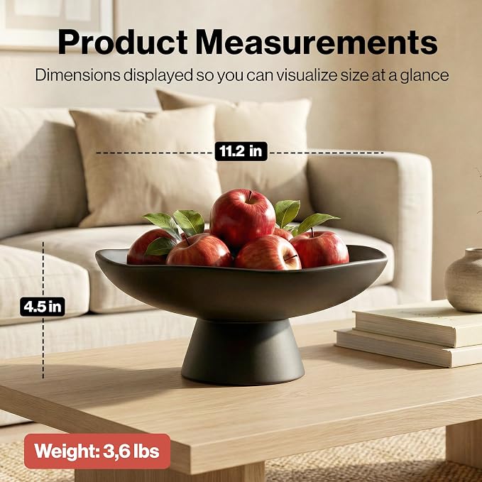 EDELHAUS Modern Concrete Fruit Bowl for Kitchen Counter – Decorative Pedestal Bowl, 11.2” Wide Minimalist Fruit Tray for Home Décor, Table Decor, Entryway Key Bowl