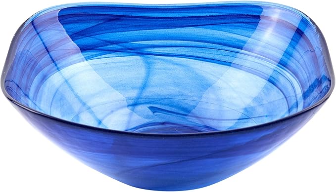 WORLD GIFTS Elegant and Modern Murano Style Art Glass Colorful Centerpiece Squarish Bowl for Home Decor-Cobalt Alabaster,Set of 2,6in