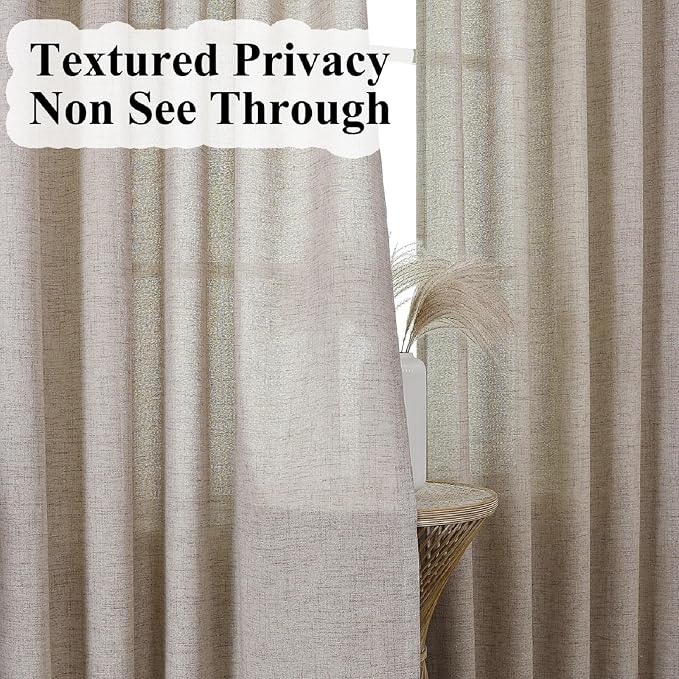 Flax Linen 84 Inch Pinch Pleated Curtains 2 Panel Set for Living Room Thick Textured Drapes 84 Inches Long Pinch Pleat Drapes Semi Sheer Curtain for Dining Bedroom Office Grey Taupe