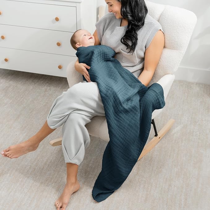 Comfy Cubs Muslin Baby Blanket - Soft, Lightweight, 6-Layer Cotton Swaddle Blankets for Newborns, Infants & Toddlers - 40" x 40" Large, Breathable & Versatile for Sleeping & Tummy Time - Neptune