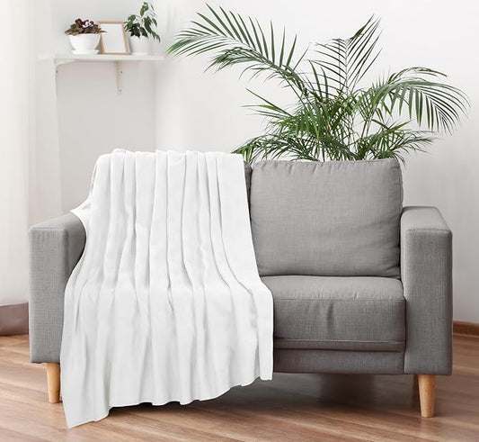 Utopia Bedding 100% Cotton Thermal Blanket White Throw Size Soft, Lightweight, Breathable, Cozy Spring and Summer Blanket for Couch and Sofa, Home Room Decor Gifts for Women and Men (50x60 Inches)