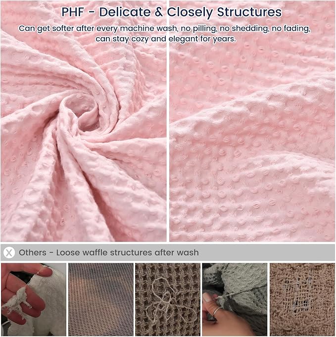 PHF 100% Cotton Waffle Weave Family Blanket Oversized King 120"*120", Pre-Washed Lightweight Breathable for Spring Summer, Machine Washable,10'x 10' Huge Extra Large Big, Home Decoration Gift - Pink