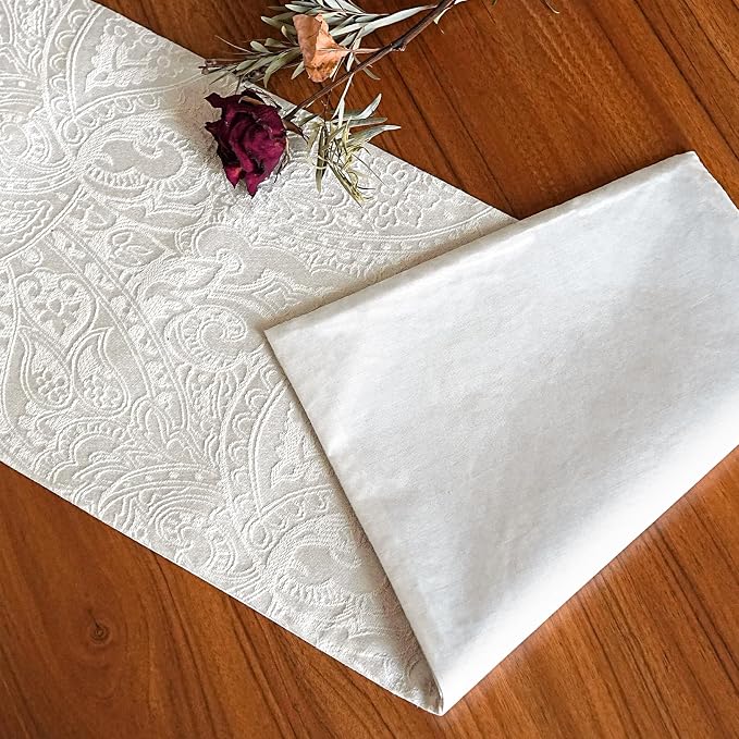 Thick Table Runner 72 Inches Long, Waterproof Jacquard Cream Table Runner for Kitchen Dining Table Decoration Home Decor (12x72Inches, Milky White)