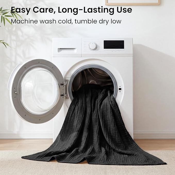 Love's cabin Cooling Muslin Blanket King Size, 50% Rayon Derived from Bamboo, 50% Cotton, 4-Layer Lightweight Breathable Summer Gauze Blanket for Bed, Soft for Hot Sleepers and Kids, 108"x90", Black