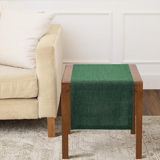 Solino Home Linen Table Runner 36 Inches - 100% Pure Linen Forest Green Table Runner 14 x 36 Inch Ideal for Dresser and Coffee Tables - Athena