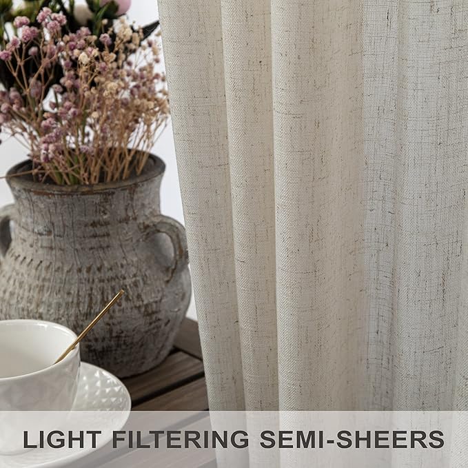 Beige Curtains 72 Inch Length for Living Room 2 Panels Set Back Tab Rod Pocket Light Reducing Semi Sheer Flax Linen Curtains for Bedroom Sack Tweed Crude Country Farmhouse Decor 52x72 Inches Long