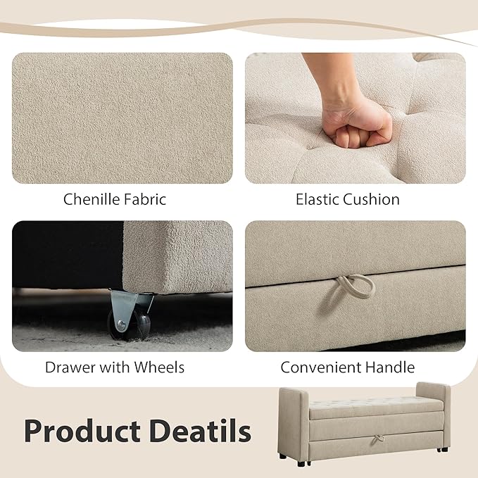 Chifee & Vingol 58.27" W Ottoman Bench with Double Storage Space, Upholstered End of Bed Storage Bench Entryway Shoe Benches,Griege