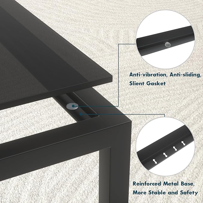 SAYGOER Black Glass Coffee Table Small Modern Coffee Tables 26.7in Square Tempered Glass-Top Accent Center Table for Living Room Home Office with Black Metal Frame Easy Assembly