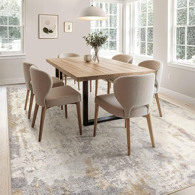UERMEI 6x9 Area Rug Living Room Rugs - Washable Neutral Modern Abstract Soft Thin Rug Indoor Floor No Slip Rug Carpet for Bedroom Under Dining Table Home Office Decor - Light Brown/Gray