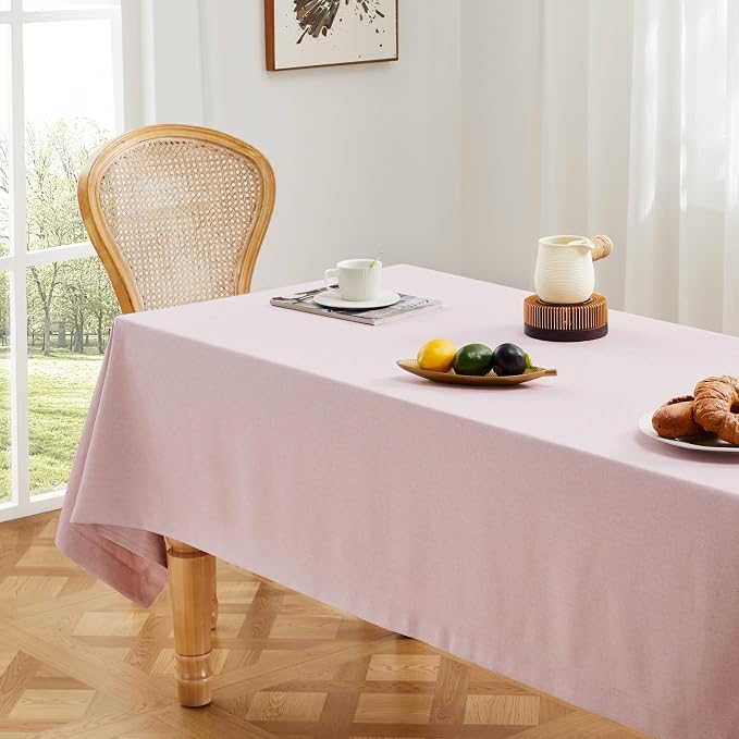 ZeeMart Basic Linen Textured Table Cloth, 52 x 70 Inch Pink, Farmhouse Style Pink Rectangle Tablecloth, Wrinkle Resistant Washable Heavy Weight TableCloths